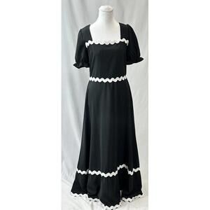 BTFBM Women’s Size M Black White Prairie Maxi Dress European Summer Whimsigoth